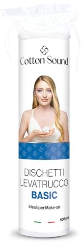 COTTON SOUND Basic Make-up-Entferner-Pads 100 Stück | Pads aus 100 % Baumwolle, geeignet für alle Hauttypen, ideal zum Entfernen von Make-up, hergestellt in Italien
