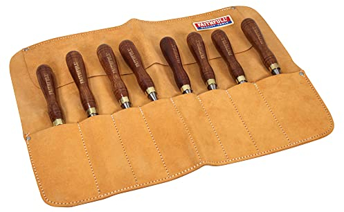 Faithfull Suede Leather Chisel Roll - 8 Pocket, Water Resistant & Compact Tool Organizer - Tan