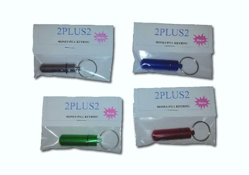 4 x Large Waterproof and Airtight Aluminium Pill Money Note Keyrings Spy Cash Stash Screw Top Keychain by 2PLUS2™