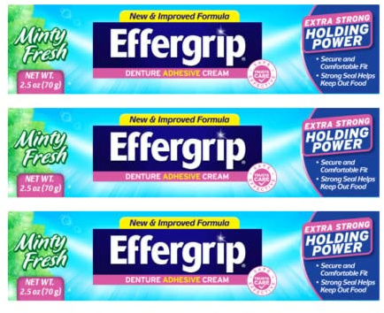 Effergrip Denture Adhesive Cream, Extra Strong Holding Power, 2.5 oz. (Pack of 3)