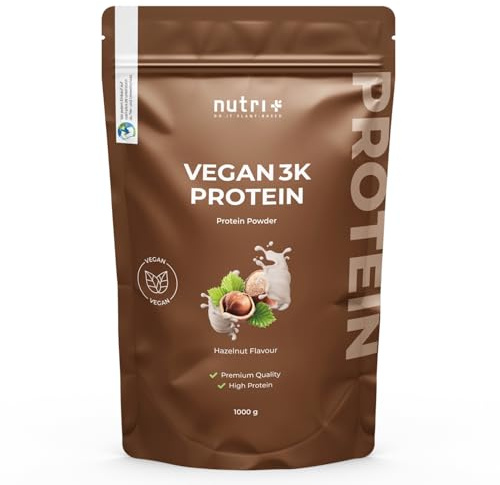 Nutri + Vegan Protein Powder Sabor Hazlenut - 1kg 83% 3k Proteína de Origen Vegetal para Batidos - Proteínas en Polvo Avellana Sin Lactosa