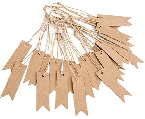 Logbuch-Verlag 25 Kraftpapier Anhänger zum Beschriften - Geschenkanhänger braun 7 x 2 cm - Namenskärtchen Hochzeit