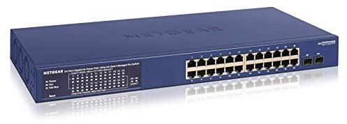 NETGEAR 24-Port Gigabit Ethernet Smart Managed Pro PoE Network Switch (GS724TPP) - Hub with 24 x PoE+ @ 380W, 2 x 1G SFP, Desktop/Rackmount, and ProSAFE Protection
