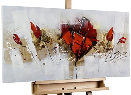 KunstLoft Leinwandbild | 100% HANDGEMALT | 100x50cm | Gemälde 'Repertoire der Künste' | Abstrakt | Rot | Wandbild Wohnzimmer