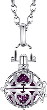 Morella Collar ángel de la Guarda de Acero Inoxidable 70 cm con Colgante Corazones de Amor y Bola de resonancia Ø 16 mm de Color Lila para Damas en Bolsa para Joyas