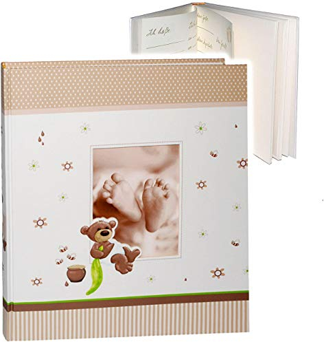 alles-meine.de GmbH XL - großes Fotoalbum - süßer Teddy Bär & Babyfüße__ mit austauschbaren Vorderbild - Gebunden zum Einkleben & Eintragen - blanko weiß - groß 60 Seiten - ..