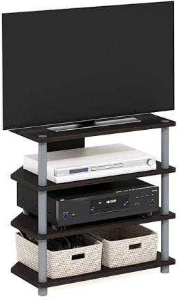 Furinno ECON TV Stand, 4-Tier Petite Entertainment Center, TV Console for TV up to 32 Inch, Easy Assembly, for Living Room, Bedroom, Espresso