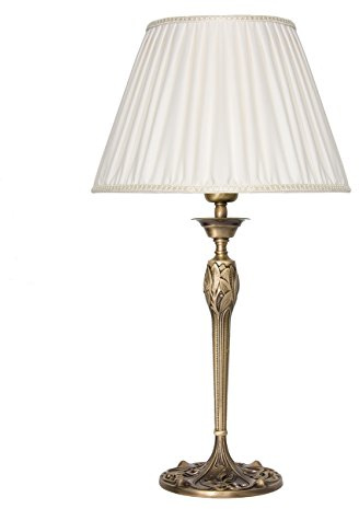 Licht-Erlebnisse Premium Tischleuchte aus Messing bronziert Jugendstil E27 bis 60W 230V Stoff Nachttischleuchte Schlafzimmer Wohnzimmer Lampe Leuchte Beleuchtung Tischlampe