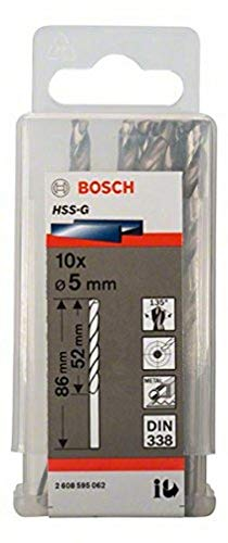 Bosch 10x PRO Metal HSS-G Twist Drill Bit Standard Length (for Non-ferrous metals, Steel, Ø 5,00 mm, Professional Accessory Rotary Drill/Drivers)