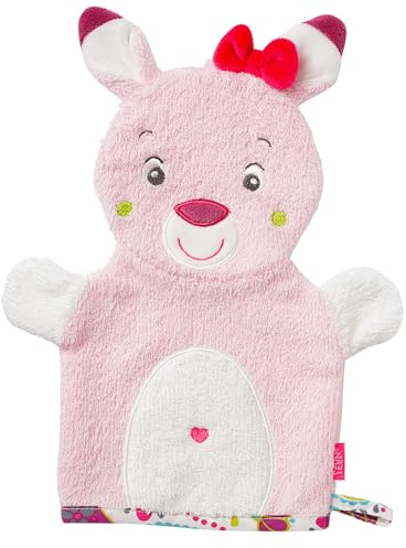 Fehn 076844 Waschhandschuh Rehkitz/Waschlappen mit Tiermotiv für fröhlichen Badespaß, für Babys und Kinder ab 0+ Monaten