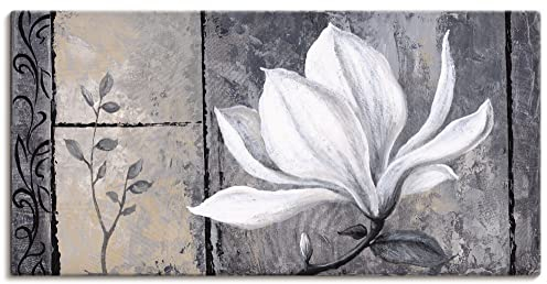 ARTLAND Wanddeko Leinwand Bilder Wandbild 60 x 30 cm Botanik Blumen Magnolie Malerei Schwarz Weiß A3GE Klassische Magnolie