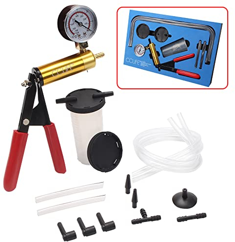 CCLIFE Bremsenentlüftungsgerät Auto Motorrad Unterdruck Prüfgerät Kfz Vakuumpumpe Hand KFZ Bremsenentlüfter Vakuumtester|0-30inHg /0-760mmHg