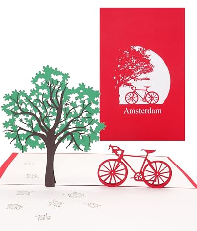 Pop Up Karte Amsterdam mit Fahrrad 3D Postkarte als Geschenkidee, Geburtstagskarte, Souvenir & Reisegutschein Holland & Amsterdam