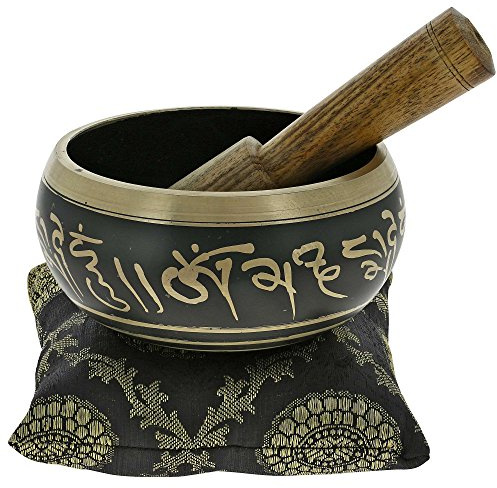 ShalinIndia Bol chantant tibétain Doré/noir 10,2 cm