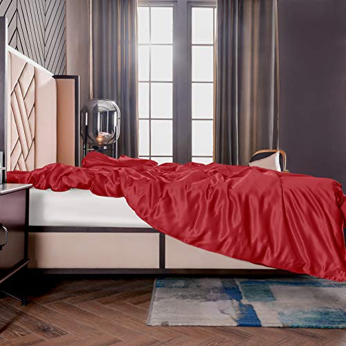 THXSILK Seide Bettbezug, Seide Tröster Cover, Seidenbettwäsche, 100% 19 Momme Bestnote Maulbeerseide Bettwäsche - Rot 240 x 220cm