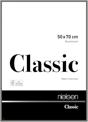 nielsen Aluminium Bilderrahmen Classic, 50 x 70 cm, Grau | Aluminium Posterrahmen im Hoch- & Querformat zum Aufhängen Grau glänzend Echtglas