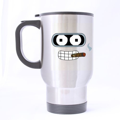 Cool Smoking Futurama Robot Creative Custom Design Travel Mug Sports Bottle Coffee Mugs Silver 14 OZ Office Home Cup Two Sides Printed