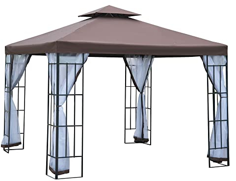 Outsunny Pavillon Gartenpavillon mit Moskitonetze Seitenwände, Partyzelt mit Doppeldach, Gartenzelt Festzelt 2,97x2,97m