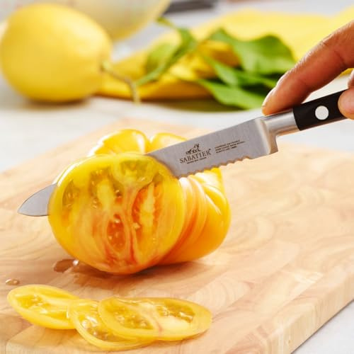 Sabatier - Couteau Universel IDEAL 100% Forgé - Fabriqué en France - 12 cm - Lame et Rivets en Inox - Conçu pour Trancher facilement les Aliments à Peau Dure comme les Tomates, Agrumes