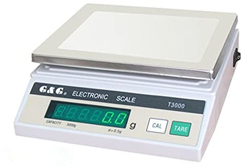 G&G T-Baureihe bis 5000g, Versionen ab 0,1g. 230V Stromanschluss, keine Abschaltautomatik, LED-Display, Edelstahl-Wägefläche, Tara-Funktion (Version T5000: 5000g/1g)
