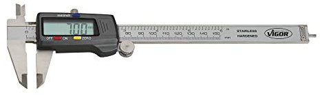 VIGOR Messschieber, digital, V1713, 235 mm, Umschaltung mm/Inch | Länge l2 235 mm, 420 g, 235 mm, Umschaltung mm / Inch, Außen- und Innen-Messung im Bereich 0 – 150 mm, Digitale Anzeige