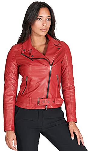 D'Arienzo Chiodo Pelle Rossa Donna Giacca Biker Vera Pelle Made in Italy Chiodo Rosso/XS
