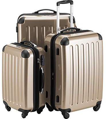 HAUPTSTADTKOFFER - Alex - Juego de 3 Piezas (55 cm, 65 cm, 75 cm), Maleta rígida giratoria, Trolley, 4 rudeas, Colore Champagne