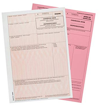 MASHPAPER 50x Ursprungszeugnis IHK Vordruck A4 für Laserdrucker | Ursprungszeugnis - Set aus Original und Antrag, 2-fach Durchschreibesatz, Blatt 1 und 2 lose im Wechsel, Format: 21x29,7 cm