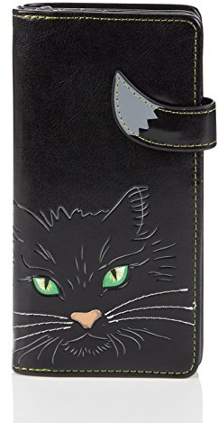 Shag Wear Junge-Damen Geldbörse, Large Purse Designs Katzengesicht grüne Augen Schwarz Cat’s Face Green Eyes