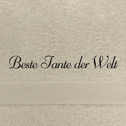 digital print Gästehandtuch mit Namen Beste Tante der Welt Bestickt, 40x60 cm, beige, extra Flauschige 550 g/qm Baumwolle (100%), Handtuch mit Namen besticken, Gästetuch mit Bestickung