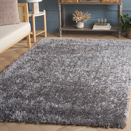 Safavieh Alfombra Shag Sala de Estar, Comedor, Dormitorio - New Orleans Shag Collection, Pelo Largo, Gris y Gris, 152 X 244 cm