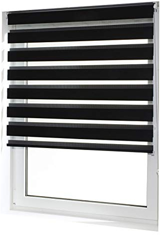 casa pura® Doppelrollo Day & Night mit Doppelfunktion - tageslichtdurchlässig und verdunkelnd - in 8 Größen | Schwarz | 45x150cm