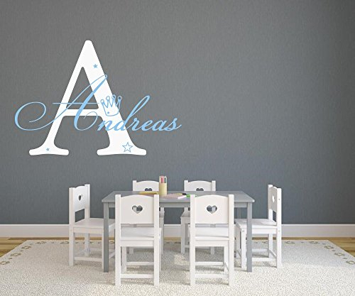 L - Wandtattoo Türaufkleber mit Namen, selbstklebende Buchstaben, Klebebuchstaben wetterfest, Initialien 73035-58cm-A-weiss-lichtblau fürs Kinderzimmer und Schlafzimmer für Mädchen und Jungen, fürs Jungenzimmer, Mädchenzimmer Namensaufkleber Wandaufkleber Wandtatoos Sticker Aufkleber für die Wand, Tapetensticker, Tattoo aus Markenfolie mit Wunschname, in 32 Farben wählbar