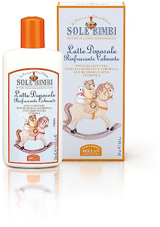 Helan Sole Bimbi - After Sun Lotion for Babies & Sensitive Skin, Aftersun Milk for Face and Body, Refreshing Baby Lotion with Jojoba Oil, Vitamin E, Aloe Vera Juice & Chamomile - Made in Italy, 200 ml