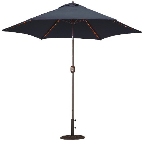 Tropishade Tropilight LED Lighted 9 ft Bronze Aluminum Market Umbrella With Navy Polyester Cover ( Photo Base Not Included )