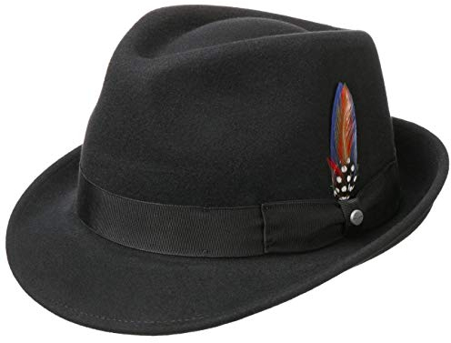 Stetson Elkader Trilby Filzhut Damen Herren Wollfilzhut Asahi Guard wasserabweisend schmutzabweisend Sommer Winter schwarz L (58-59 cm)