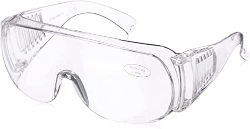 EMI # 412 Clear Safety Glasses Eyewear - Wear Over Glasses – Anti-Fog, Anti-Scratch Protective Eyewear for Medical Professionals, Labs, and Workplaces – Polycarbonate Eye Protection
