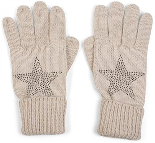 styleBREAKER Damen Handschuhe Strass Stern Strick Einheitsgröße | Fingerhandschuhe. Polyacryl mit Wollanteil. doppelter Bund. elastisch. winterfest. weiche Haptik. Glitzer Besatz.