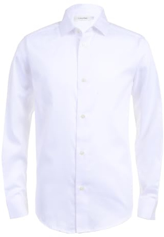 Calvin Klein Boy's Sateen Shirt (Big Kids) White 12 Big Kid