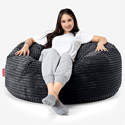 Lounge Pug Puff Gigante Sofá Mammoth para Adultos, Pana Negro, Sillón Puff XXL Grande para Salón