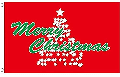 AZ FLAG Flagge Fröhliche Weihnachten mit Tanne 150x90 cm 2 Ösen | Für innen und außen Weihnachtsfest dekorative Flagge doppelte Nähte und verstärkte Kanten mit Metallösen 100D Polyester