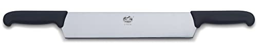 Victorinox Fibrox Käsemesser, Schneidemesser mit Doppelgriff zum Schneiden und Portionieren von Käse, Rostfreier Stahl, Schwarz