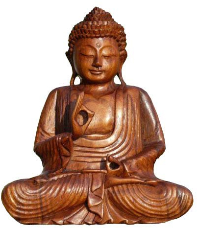 Wogeka Buddha Figur 25 cm – handgeschnitze Dekofigur aus Suar-Holz – Feng Shui Zierfigur – doppelt gewachst für Hochglanz – Feng Shui Statue BM25