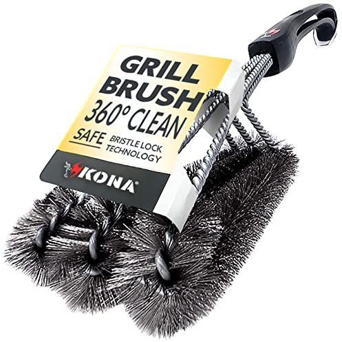 Kona Spazzola per griglia pulita a 360°, spazzola per barbecue da 45,7 cm, in acciaio inox, 3 in 1, per una pulizia senza sforzo, ottima idea regalo