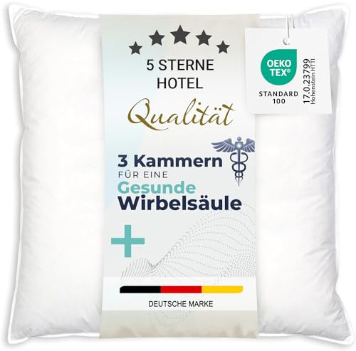 ZOLLNER Premium Federkissen mit Daunenanteil - Made in Germany – für Allergiker geeignet – Bezug aus hochwertiger Mako Baumwolle - waschbar bis 60°C – 80x80 cm - Hotelqualität