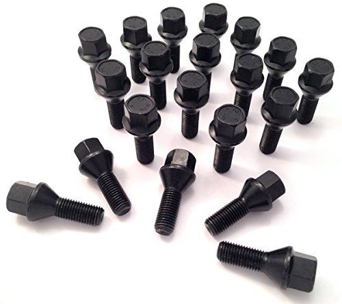 Set of 20 alloy wheel bolts in Black M12 x 1.5 thread 26mm long, taper seat, 17mm Hex suitable for BMW 3 series