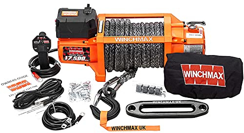 Winchmax 17500lb / 7938kg verricello Elettrico Originale Arancione 12v, 26m x 13mm Dyneema SK75 Multi-trefolo Sintetico. Gancio da Competizione. Telecomando Senza Fili