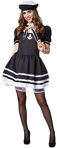 dressforfun 900505 damdräkt marinblå dam, figursmickrande marinblå i svart och vitt (XXL| Nr. 302446)