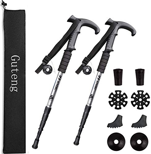 Bastones de Trekking 2pcs, Bastones de Senderismo Telescópicos 65-130cm, Bastones Ultraligeros de Aleación de Aluminio con Sistema Anti Choque para Marcha Nordica, Caminar, Viajar