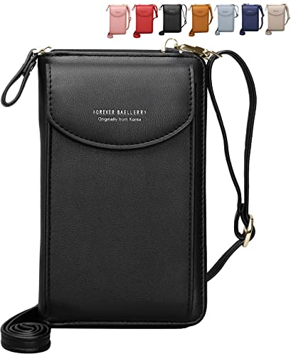 RRANCharltu Crossbody Tasche Handytasche Brieftasche Damen Umhängetasche Geldbörse mit Credit Card Slots für Frauen (Schwarz)